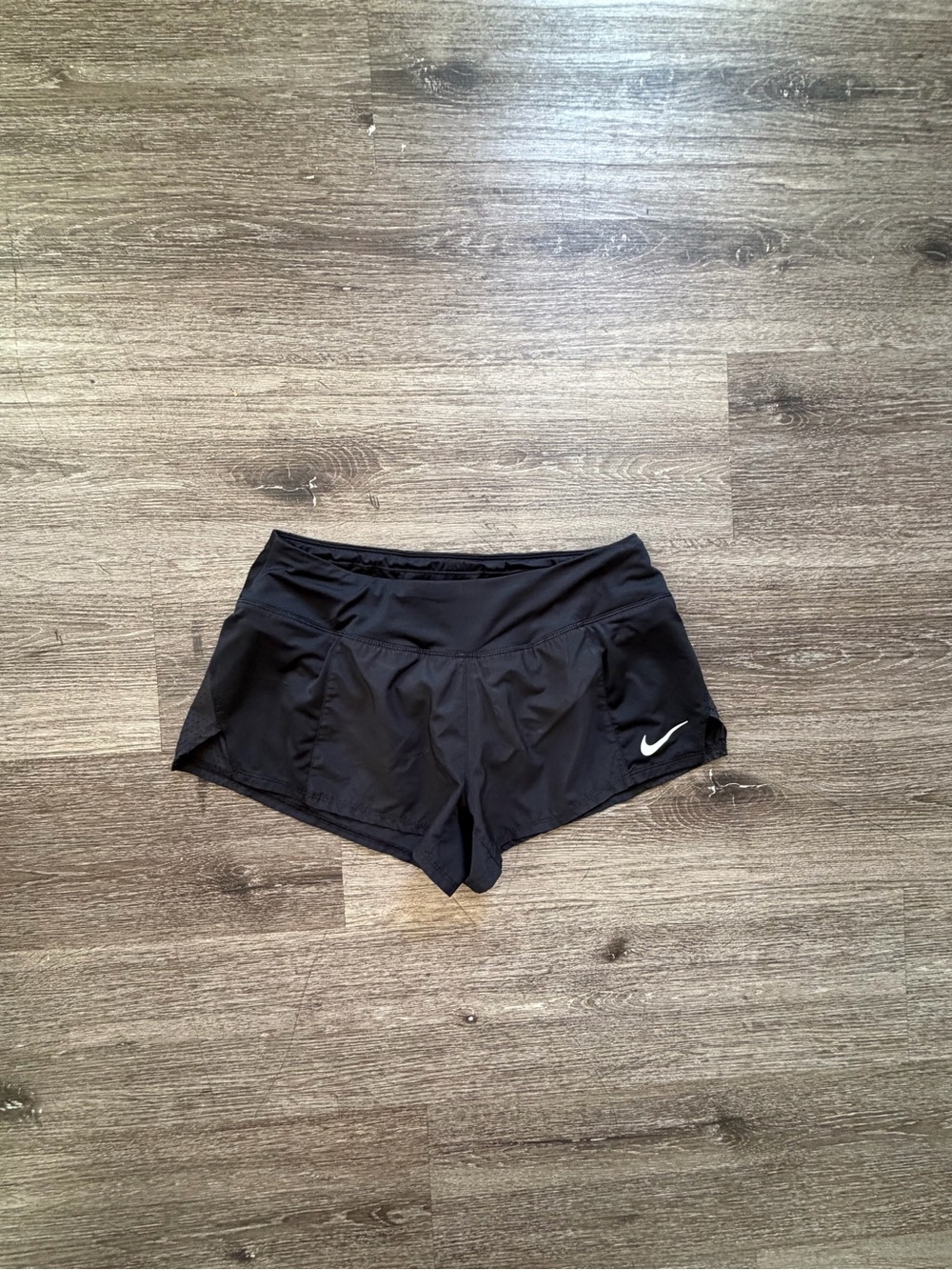 Nike Women’s Black Athletic Running Shorts with White Swoosh